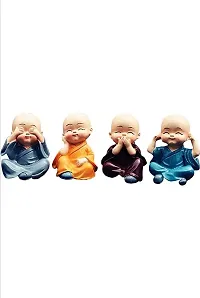 Monk Statue , Little Baby Monk ,Cartoon Monk Set , Buddha Showpiece for Home D?cor Car Dashboard Decoration & Gifiting Purpose (Multicolour)(Set of 4)-thumb1