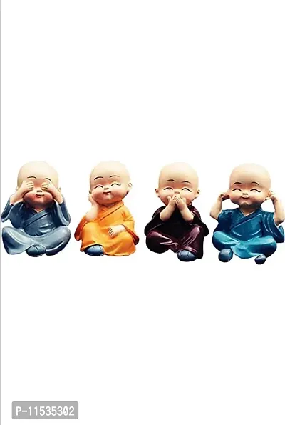 Monk Statue , Little Baby Monk ,Cartoon Monk Set , Buddha Showpiece for Home D?cor Car Dashboard Decoration & Gifiting Purpose (Multicolour)(Set of 4)-thumb2