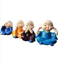 Monk Statue , Little Baby Monk ,Cartoon Monk Set , Buddha Showpiece for Home D?cor Car Dashboard Decoration & Gifiting Purpose (Multicolour)(Set of 4)-thumb3