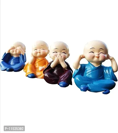 Monk Statue , Little Baby Monk ,Cartoon Monk Set , Buddha Showpiece for Home D?cor Car Dashboard Decoration & Gifiting Purpose (Multicolour)(Set of 4)-thumb4