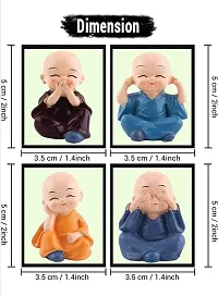 Monk Statue , Little Baby Monk ,Cartoon Monk Set , Buddha Showpiece for Home D?cor Car Dashboard Decoration & Gifiting Purpose (Multicolour)(Set of 4)-thumb2