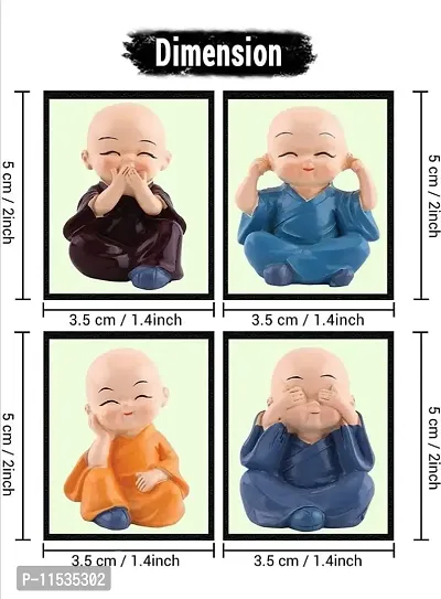 Monk Statue , Little Baby Monk ,Cartoon Monk Set , Buddha Showpiece for Home D?cor Car Dashboard Decoration & Gifiting Purpose (Multicolour)(Set of 4)-thumb3