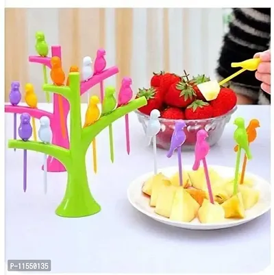 Bird Fork Bird Fruit and Salad Fork Multicoloured 6 Forks in Bird Shape with Tree for Kitchen and Dining-thumb2