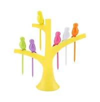 Shoppist Plastic Fruit Fork Set, 12-Pieces with 2 Stand, Creative Plastic Bird Shape On The Tree Fruit Fork, for Dessert Cake Dinnerware Party (Multicolour) (Fruit Folk)-thumb1