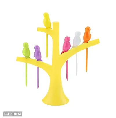 Shoppist Plastic Fruit Fork Set, 12-Pieces with 2 Stand, Creative Plastic Bird Shape On The Tree Fruit Fork, for Dessert Cake Dinnerware Party (Multicolour) (Fruit Folk)-thumb2