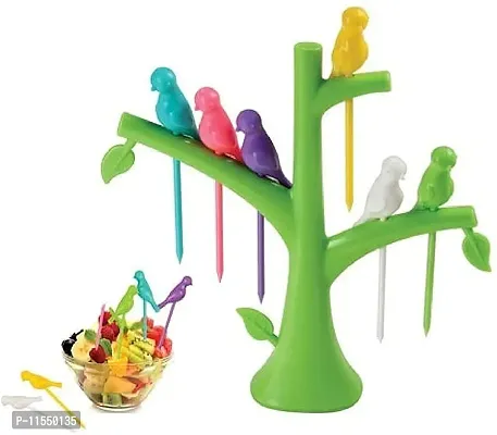 Bird Fork Bird Fruit and Salad Fork Multicoloured 6 Forks in Bird Shape with Tree for Kitchen and Dining-thumb0