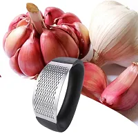 Hinind Durable 304 Stainless Steel and Plastic Portable Garlic Crusher Ginger Mincer Squeezer Press Rocker Kitchen Chopper with Handle-thumb2