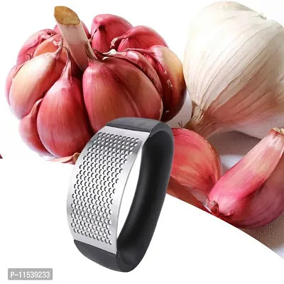 Hinind Durable 304 Stainless Steel and Plastic Portable Garlic Crusher Ginger Mincer Squeezer Press Rocker Kitchen Chopper with Handle-thumb3