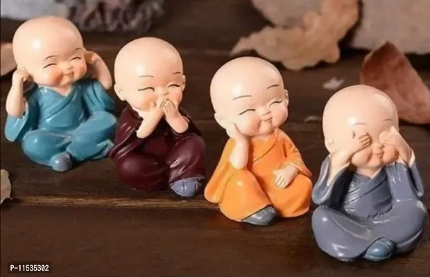 Monk Statue , Little Baby Monk ,Cartoon Monk Set , Buddha Showpiece for Home D?cor Car Dashboard Decoration & Gifiting Purpose (Multicolour)(Set of 4)-thumb0