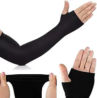 ATABZ Arm Sleeves Men & Women Sunlight Protection Protection from Dust, Pollution, Sunburn, UV Protection - Suitable for, Sports - Hand Summer Gloves (Black)-thumb1