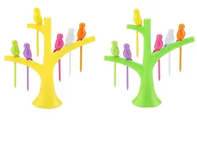 Shoppist Plastic Fruit Fork Set, 12-Pieces with 2 Stand, Creative Plastic Bird Shape On The Tree Fruit Fork, for Dessert Cake Dinnerware Party (Multicolour) (Fruit Folk)-thumb4