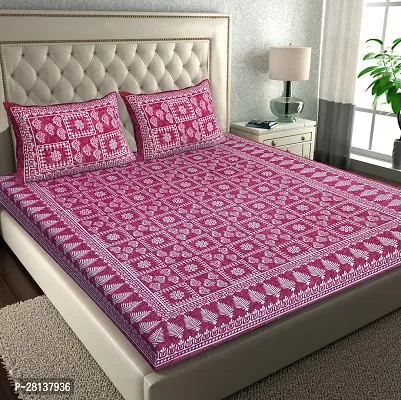 Comfortable Cotton Printed Queen Bedsheet with Two Pillow Covers