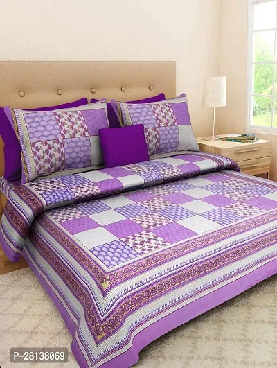 Comfortable Cotton Printed Queen Bedsheet with Two Pillow Covers-thumb0