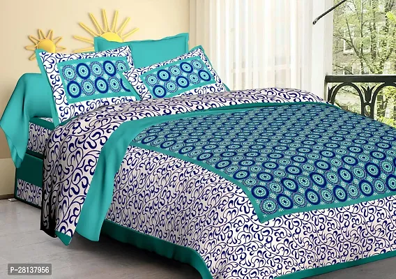 Comfortable Cotton Printed Queen Bedsheet with Two Pillow Covers-thumb0