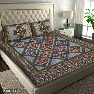 Comfortable Cotton Printed Queen Bedsheet with Two Pillow Covers