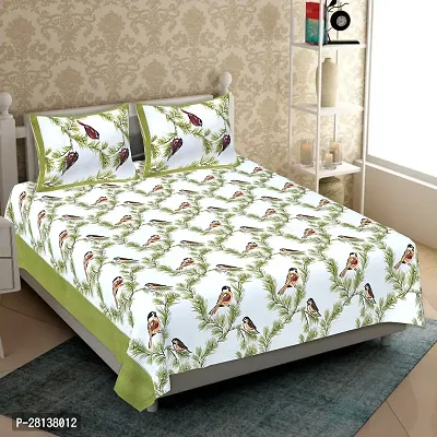 Comfortable Cotton Printed Queen Bedsheet with Two Pillow Covers-thumb0