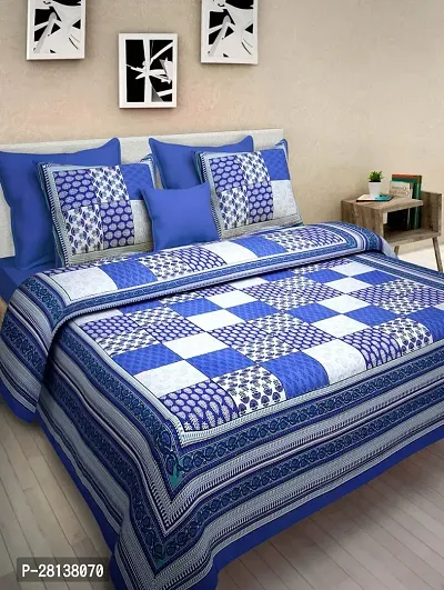 Comfortable Cotton Printed Queen Bedsheet with Two Pillow Covers