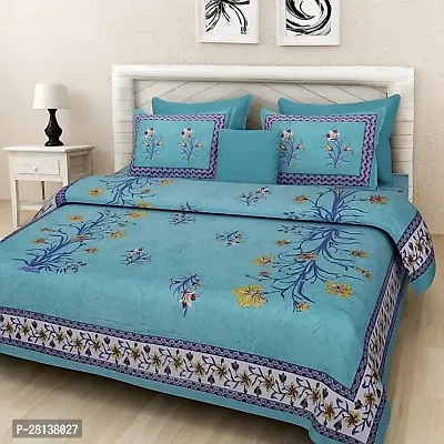 Comfortable Cotton Printed Queen Bedsheet with Two Pillow Covers-thumb0