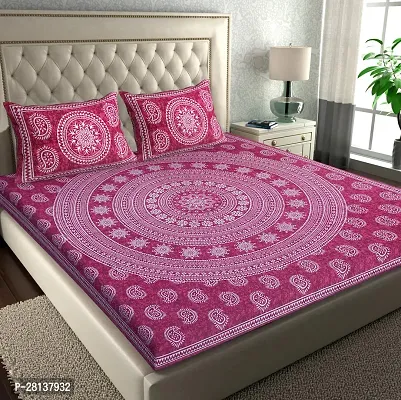 Comfortable Cotton Printed Queen Bedsheet with Two Pillow Covers