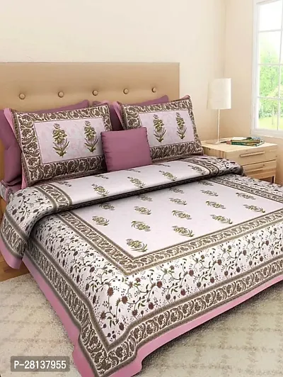 Comfortable Cotton Printed Queen Bedsheet with Two Pillow Covers-thumb0