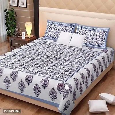 Comfortable Cotton Printed Queen Bedsheet with Two Pillow Covers