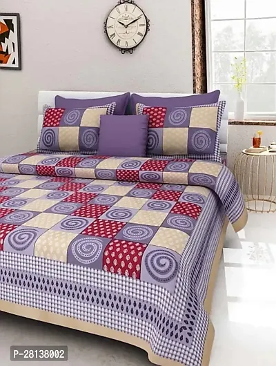 Comfortable Cotton Printed Queen Bedsheet with Two Pillow Covers