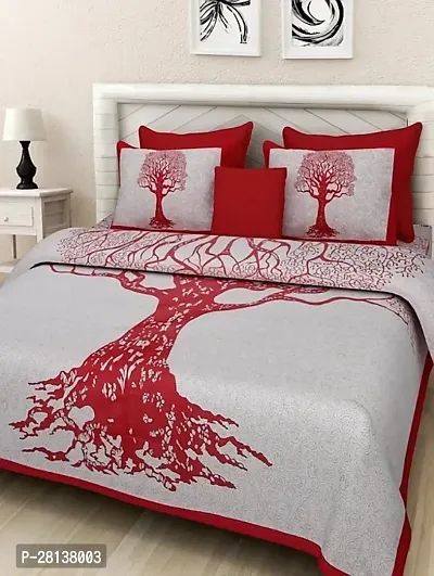 Comfortable Cotton Printed Queen Bedsheet with Two Pillow Covers-thumb0