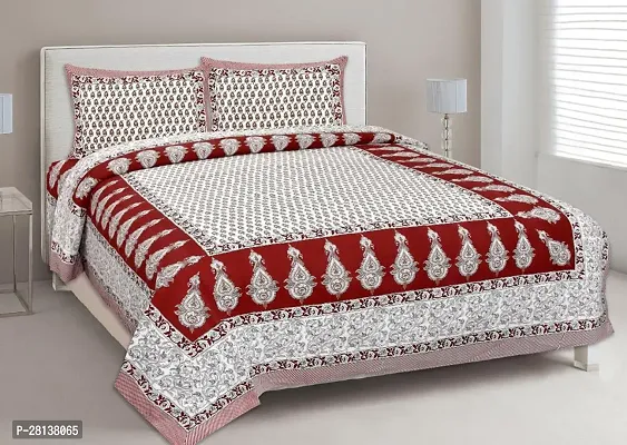 Comfortable Cotton Printed Queen Bedsheet with Two Pillow Covers