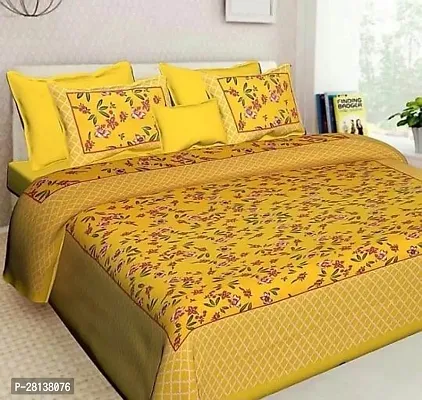 Comfortable Cotton Printed Queen Bedsheet with Two Pillow Covers-thumb0