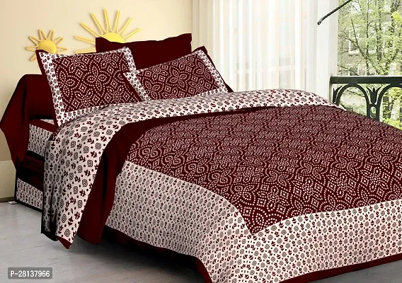 Comfortable Cotton Printed Queen Bedsheet with Two Pillow Covers-thumb0