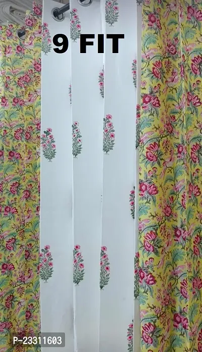 Beautiful  Abstract Flower Eyelet Polyester Door Curtains 9 Feet Set Of 2