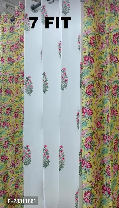 Beautiful  Abstract Flower Eyelet Polyester Door Curtains 7 Feet Set Of 2