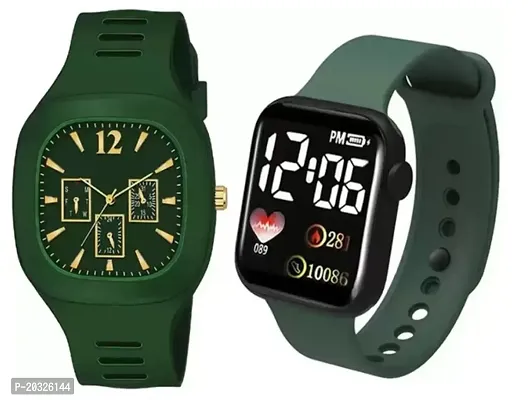 Stylish Green Silicone Analog Watches Combo For Boys And Men-thumb0