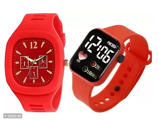 Stylish Red Silicone Analog Watches Combo For Boys And Men