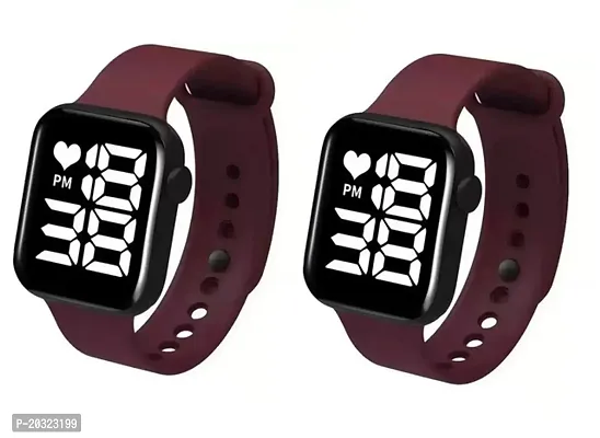 Stylish Maroon Silicone Digital Watches Combo For Women Pack Of 2