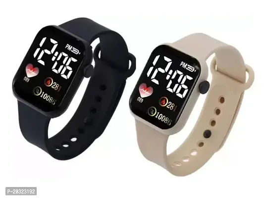 Stylish Multicoloured Silicone Digital Watches Combo For Women Pack Of 2-thumb0