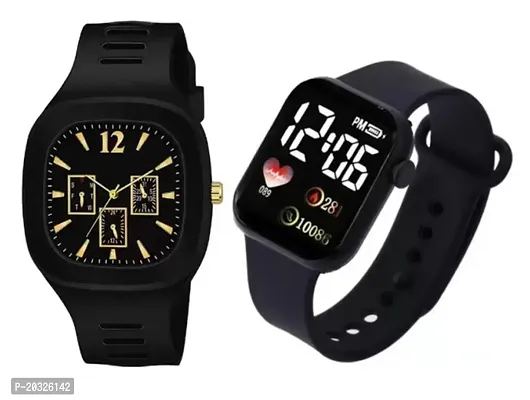 Stylish Black Silicone Analog Watches Combo For Boys And Men-thumb0