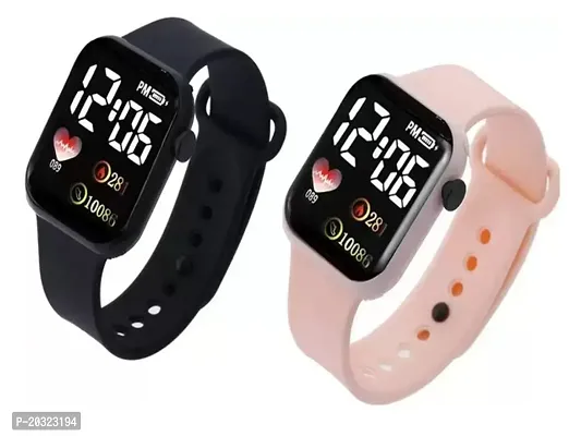 Stylish Multicoloured Silicone Digital Watches Combo For Women Pack Of 2-thumb0