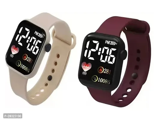 Stylish Multicoloured Silicone Digital Watches Combo For Women Pack Of 2