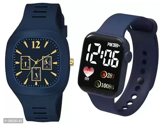 Stylish Blue Silicone Analog Watches Combo For Boys And Men-thumb0