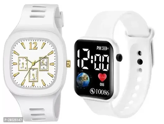 Stylish White Silicone Analog Watches Combo For Boys And Men