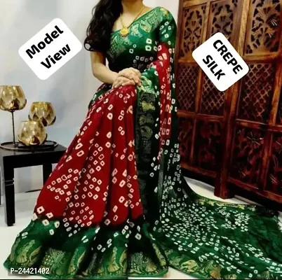 Stylish Chiffon Bandhani Saree With Blouse Piece For Women-thumb0