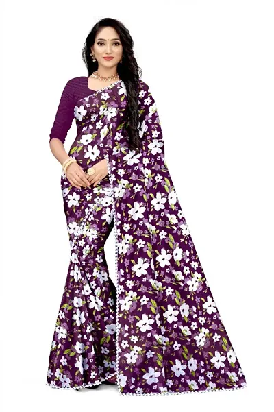Chiffon Printed Lace Border Sarees with Blouse Piece
