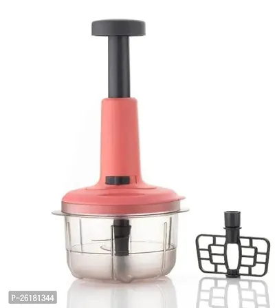 Amazing 2 in 1 Push Chopper Manual Hand Press Push Chopper with 3 Blades for Effortless Chopping Vegetables  Fruits with Easy Push and Close Button | Peach Color-thumb0