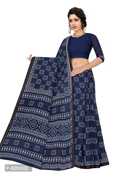 TAMAIRA FASHION Women's Plain Weave Pure Cotton Saree With Blouse Piece (2427_Indigo)-thumb2