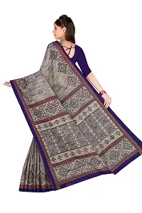 TAMAIRA FASHION Women's Plain Weave Pure Cotton Saree Without Blouse Piece(1456_GreyandBlue)-thumb3