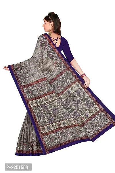 TAMAIRA FASHION Women's Plain Weave Pure Cotton Saree Without Blouse Piece(1456_GreyandBlue)-thumb4