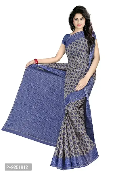 TAMAIRA FASHION Plain Weave Women's Pure Cotton Saree Without Blouse Piece (2340_Grey  Blue)-thumb2