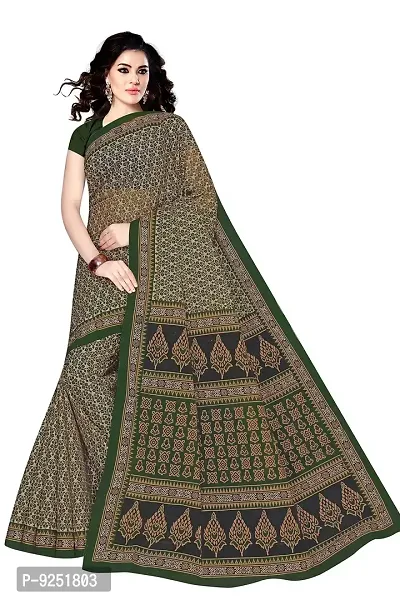 TAMAIRA FASHION Women's Plain Weave Cotton Saree Without Blouse Piece ( 802_Dark Green)-thumb0