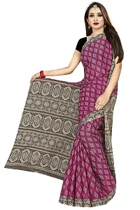 TAMAIRA FASHION Women's Plain Weave Pure Cotton Saree Without Blouse Piece (AB24_Beige and Magenta)-thumb1